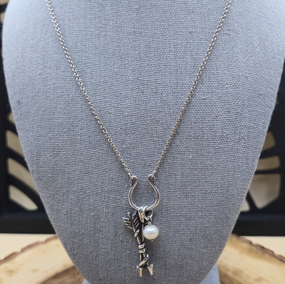 James Avery Retired Crossed Path Arrows Pearl Necklace With Chain - Picture 2 of 6